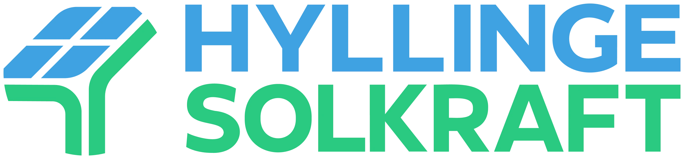 Logga för Hyllinge Solkraft med grön och blå solpanelsymbol